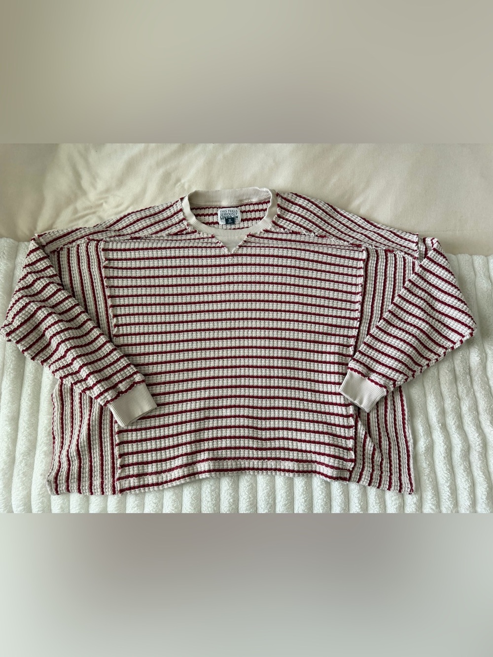 American Eagle Outfitters Striped Crewneck Sweater - Cream & Red